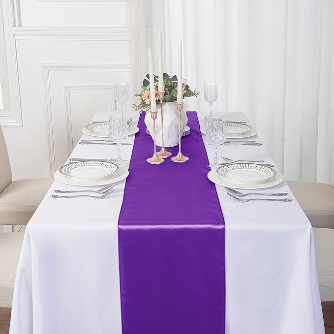6Pack Table Runner 12 x 108 Inches Satin Silk Table Runner for Wedding, Birthday Party, Banquets, Graduations Decoration, fit Rectange and Round Table-Purple