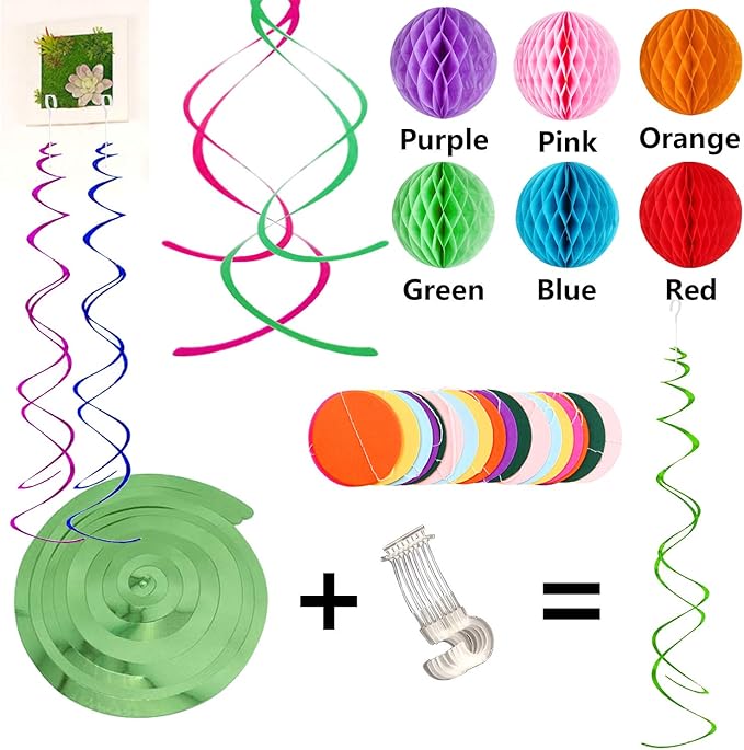 Happy Birthday Banner With Colorful Paper Flag Bunting Paper Circle Confetti Garland Swirl Streamers Honeycomb ball for Birthday Party Decorations
