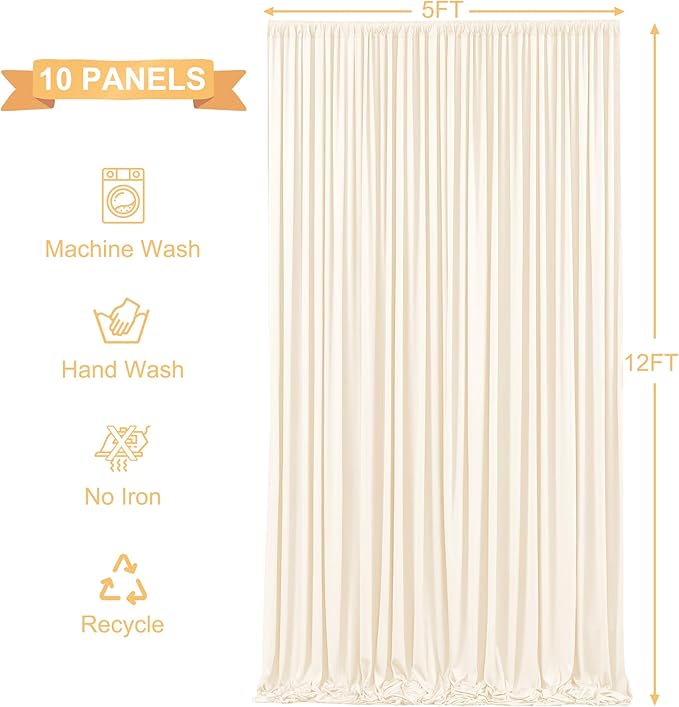 50ft x 12ft Champagne Backdrop Curtains Wrinkle Free Backdrop Curtain for Wedding Parties Fabric Backdrops Drapes Back Drop Cloth Bridal Shower Stage Curtains Wedding Decorations for Reception