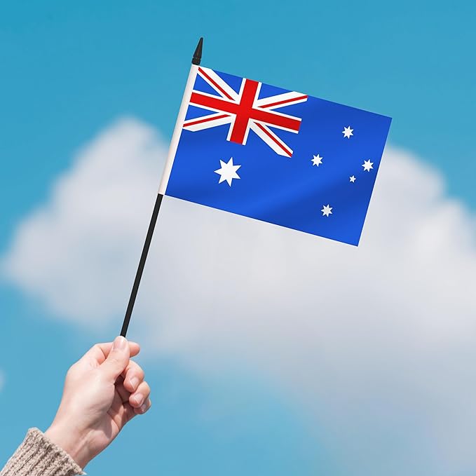 2 Pack Australia Desk Flag Set, Australian Desktop Small Miniature Table Office Flag with 12" Black Pole and Black Base, Offices, Classroom, Home, Festival Decoration (Australia)