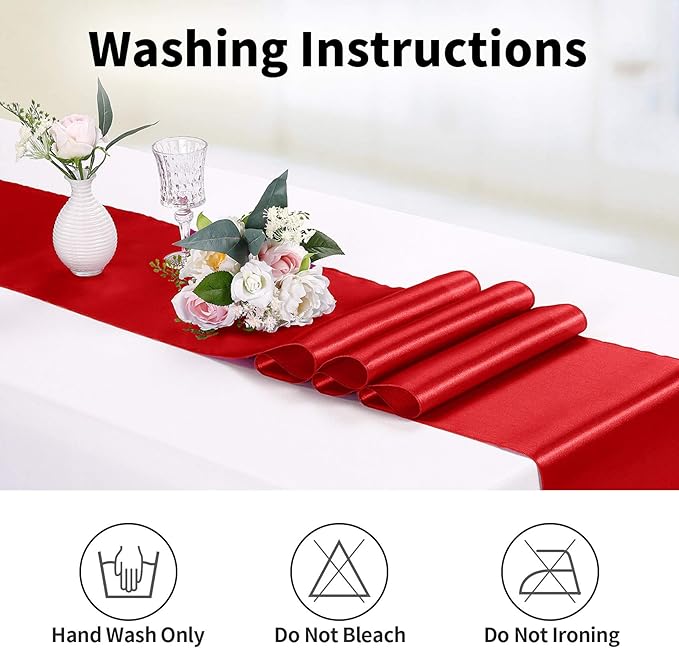 10-Pack Satin Table Runner Red 12 x 108 inches Long, Table Runners for Wedding, Birthday Parties, Banquets Decorations（10 Pack, 12x108 Inch, Red）