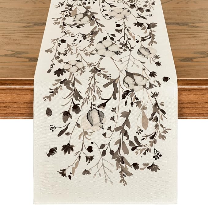 Artoid Mode Leaves and Flowers Cotton 210 GSM Winter Table Runner, Seasonal Christmas Kitchen Dining Table Decoration for Home Party Decor 13x108 Inch
