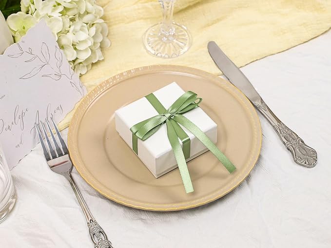 Sage Green Satin Ribbon 3/8 inch X Continuous 50 Yards, Single Face Polyester Ribbon Perfect for Gift Wrapping, Flower Bouquet, Wedding Decor, Crafts, Bow Making, Sewing and More