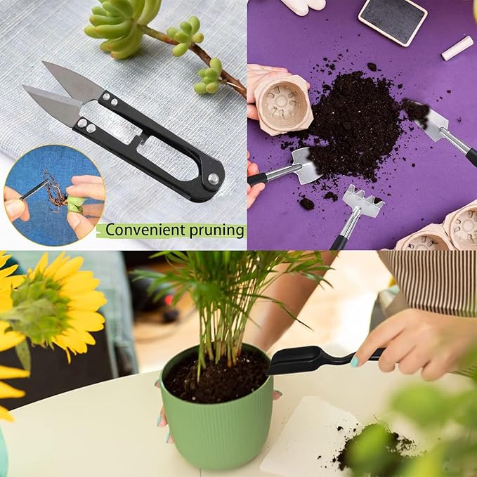 Bonsai Tools Set for Beginners, Bonsai Tree Kit with Training Wire, Scissors, Pruning Shears, Repotting Kit, Indoor Plant Tools Starter Kit (Green)