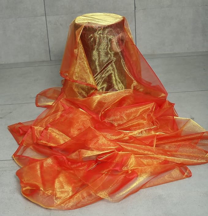 VDS Brunt Orange Organza Fabric, 35 Yards Continuous, 45” Wide, Wedding Party Decoration Iridescent Crystal Sheer Shiny Organza Tulle Bridal Dress DIY Crafts Costume Sewing Backdrop Arch Cloth