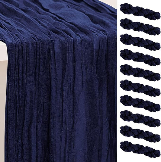 10 Pack Navy Blue Cheesecloth Table Runner 35x120 Inch 10Ft Rustic Gauze Cheese Cloth Table Runner Sheer Cheesecloth Table Runners for Wedding Party Bridal Shower Decoration