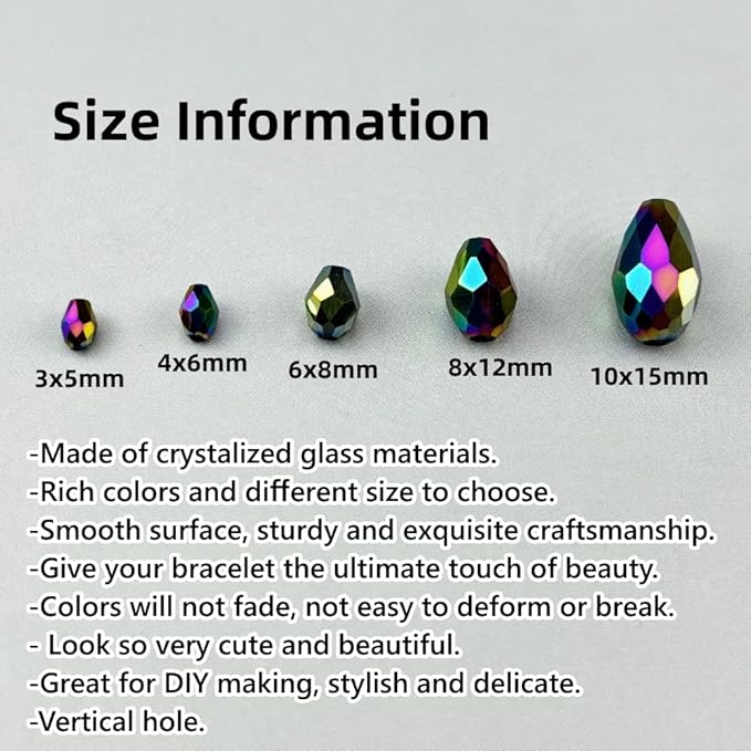 130pcs 6x8mm Teardrop Crystal Glass Beads for Jewelry Making, Faceted Vertical Hole Teardrop Glass Spacer Beads for Wind Chimes Bracelet Earring Necklace DIY Craft(Rainbow)
