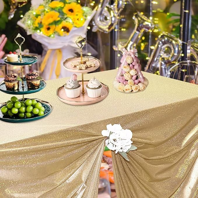 Fitable Sequin Tablecloth for Parties 60x60 Inch - Sparkle Glitter Table Cloth Laser Square Overlay for Wedding Baby Shower Ceremony Birthday Holiday Banquet Decor, Khaki