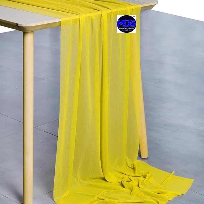 MDS Halloween Chiffon Table Runner - 5 Pack, 29 x 170 Inches, 14ft Each - Sheer Spooky Table Runners for Haunted House Parties, Trick-or-Treat Tables, Witchy Décor, Wedding & Events - Yellow