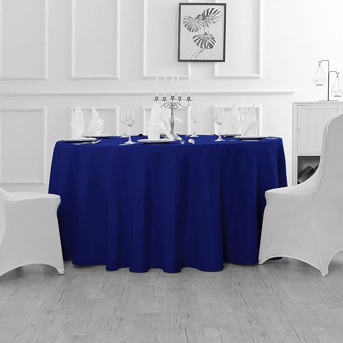 Fokitut 2 Pack Waterproof Round Tablecloth, 60 Inch, Stain Resistant and Wrinkle Polyester Table Cloth, Fabric Table Cover for Kitchen Dining, Wedding, Party, Holiday Dinner-Royal Blue