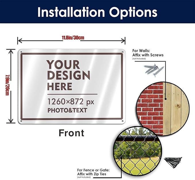 Custom Outdoor Metal Sign - Personalized Aluminum Signs for Office, Home, Business, Decor, Custom Road Signs, Rust-Proof, Brown Text Box, 12x8 Inches