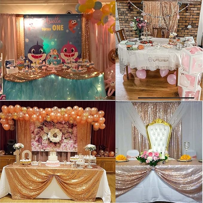 Rose Gold Sequin Backdrop 10FT x 10FT Panel - Glitter Drape Curtains for Decoration - Sparkly Photography Background