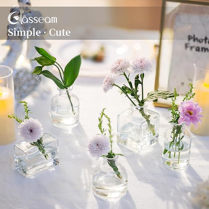 Glasseam Mini Bud Vases in Bulk 40: Clear Small Flower Vases for Centerpieces Cute Tiny Glass Vase for Flowers Modern Decorative Wedding Table Centerpiece for Dining Room Decor