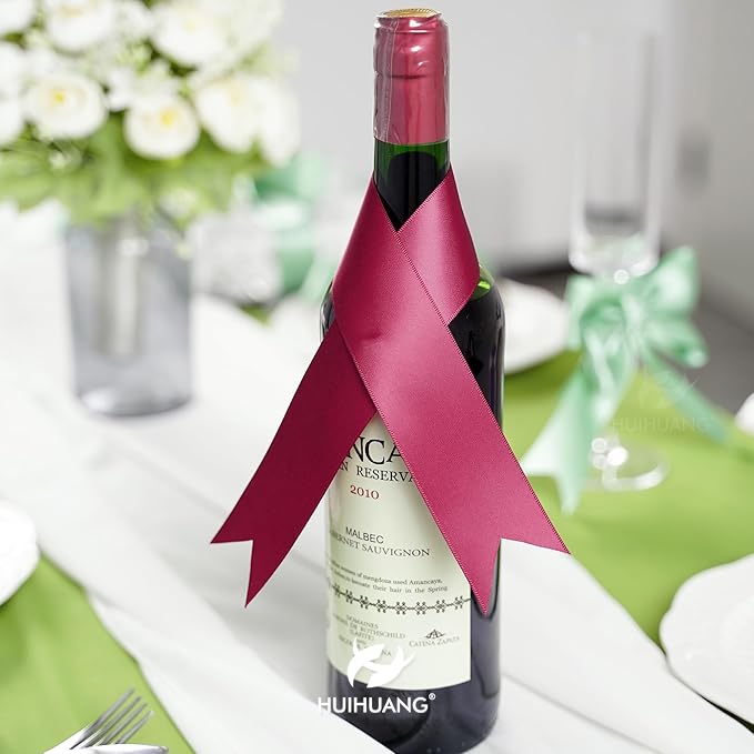 HUIHUANG 1-1/2 inch Double Face Satin Ribbon Maroon Ribbon Satin Wine Red Ribbons 50 Yards Roll for Gift Wrapping Bow Making Floral Bouquet Wedding Invitations Decor Party Favor Craft Supplies