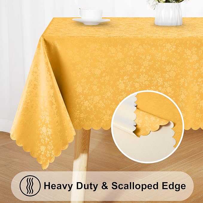 Smiry Rectangle Table Cloth, Waterproof Heavy Duty Vinyl Tablecloths, Wipeable Washable Table Cover for Kitchen and Dining Room (Mustard Yellow, 60" X 120")