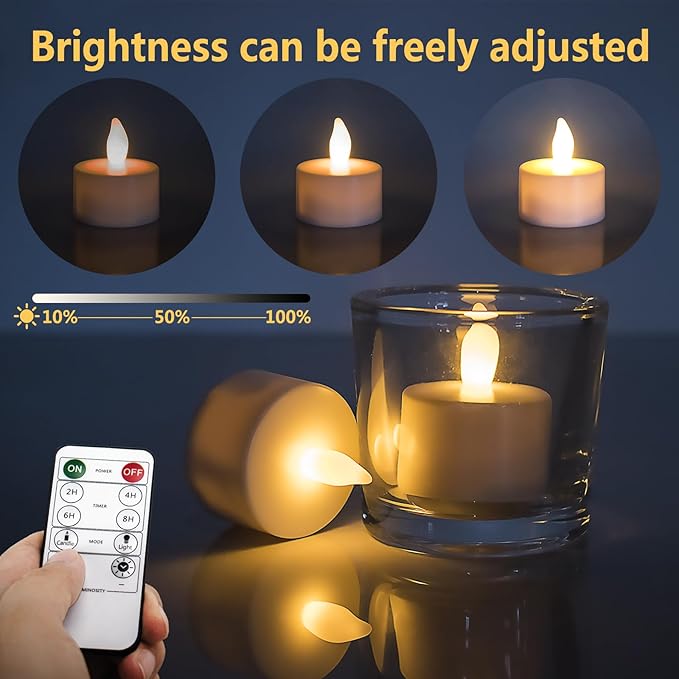 Rechargeable Tea Lights,Flameless LED Candles with Remote Timer,Battery Operated Tea Lights Flickering Votive Candle,for Home Restaurant,Holiday Party (12 Pack)