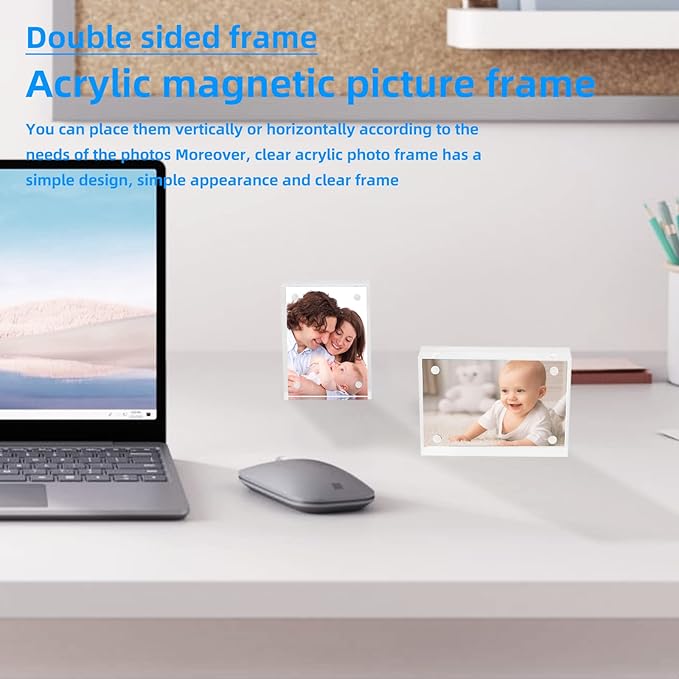 Small Acrylic Picture Frame 2.5x3.5 Clear Double Sided Magnetic Photo Frames Acrylic Business Card Frame for Office School Home Decoration 20mm Thick