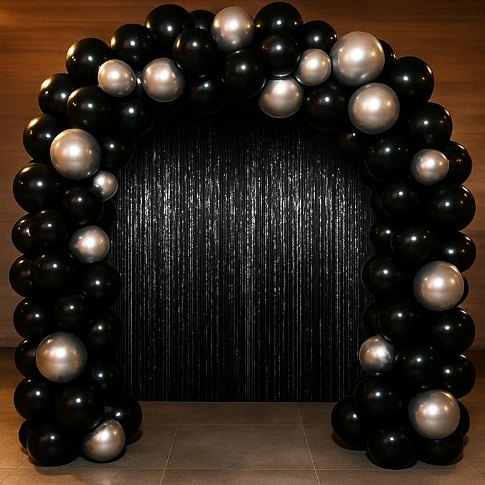 3 Pack 3.3 x 6.6 ft Black Foil Fringe Backdrop Curtains, Tinsel Streamers Party Decorations, Fringe Backdrop for Birthday, Baby Shower, Gender Reveal, Graduation