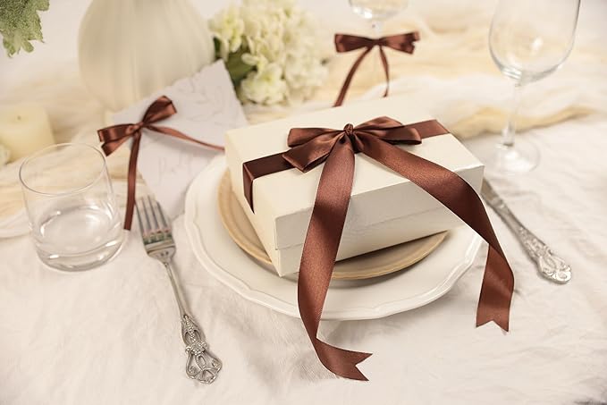 Dark Brown Satin Ribbon 1 inch X Continuous 25 Yards, Single Face Polyester Ribbon Perfect for Gift Wrapping, Flower Bouquet, Wedding Decor, Crafts, Bow Making, Sewing and More