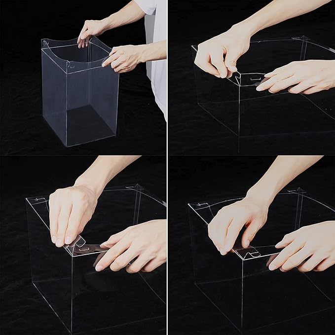 XININSUN 2Pcs Large Cake PET Clear Box, 10" X 10" X 9" with ribbon and pre-folded lid, for 8" cake packing carry, baking cookie display, Carry Tall Layer Gift, Festive Gift Box -White