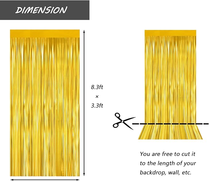 Gold Foil Fringe Curtain 3.3×8.3FT 6 Packs, Metallic Tinsel Curtains Party Streamers for Birthday Graduation Baby Shower Decoration (6pcs,3.3FT×8.3FT, Gold)