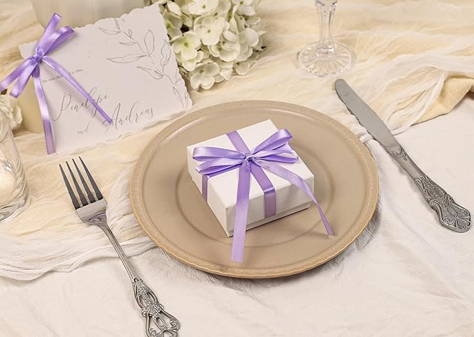 Light Purple Satin Ribbon 3/8 inch X Continuous 50 Yards, Single Face Polyester Ribbon Perfect for Gift Wrapping, Flower Bouquet, Wedding Decor, Crafts, Bow Making, Sewing and More