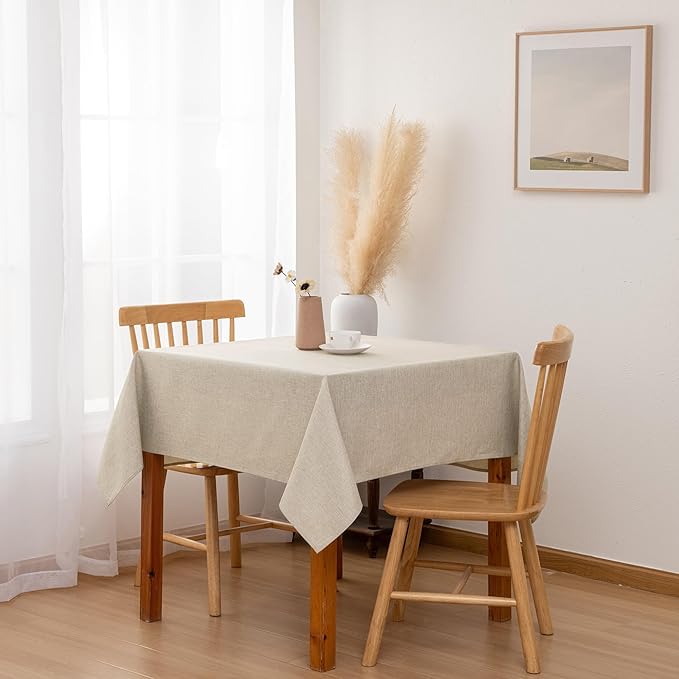 Hiasan 2 Pack Faux Linen Square Tablecloth - Wrinkle and Stain Resistant Washable Table Cloth for Kitchen Dining Room Holiday Table Cover for Party Dinner, Beige, 54 x 54 Inch