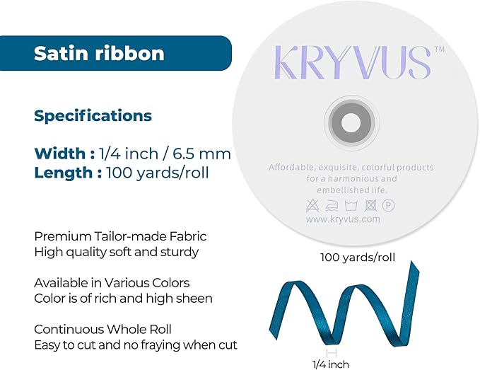 Turquoise Satin Ribbon 1/4 inch X Continuous 100 Yards, Single Face Polyester Ribbon Perfect for Gift Wrapping, Flower Bouquet, Wedding Decor, Crafts, Bow Making, Sewing and More