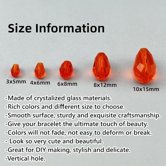 150pcs 4x6mm Teardrop Crystal Glass Beads for Jewelry Making, Faceted Vertical Hole Teardrop Glass Spacer Beads for Wind Chimes Bracelet Earring Necklace DIY Craft(Orange)