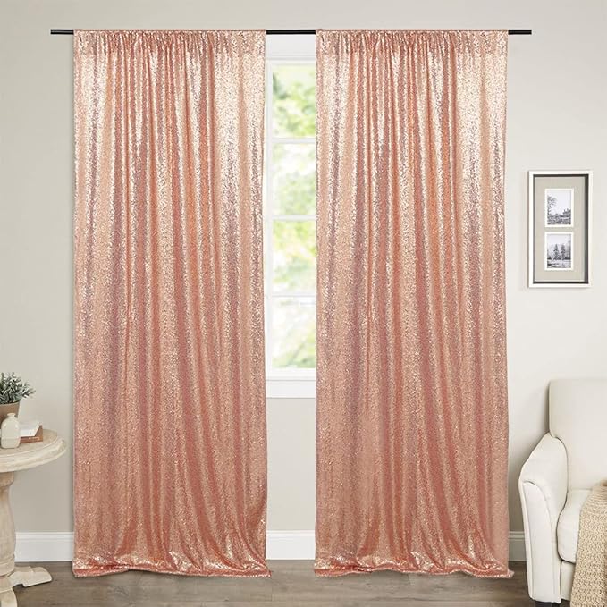Poise3EHome Rose Gold Sequin Backdrop Curtains,4 Panels 2FTx8FT Glitter Background for Party Birthday Party Baby Shower Wedding Christmas Thanksgiving Halloween Holiday Festival Decor
