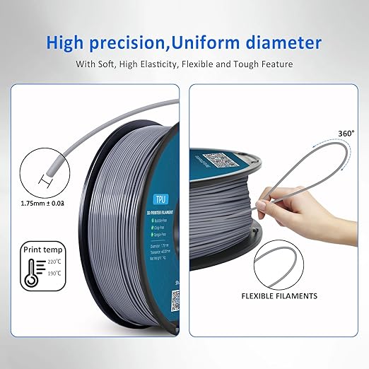 Geeetech TPU Filament 1.75mm, Shore 95A Flexible 3D Printer Filament with High Elasticity, 1KG (2.2lbs) Spool, Dimensional Accuracy ±0.03mm, Fits Most FDM Printers (Clear Silver)