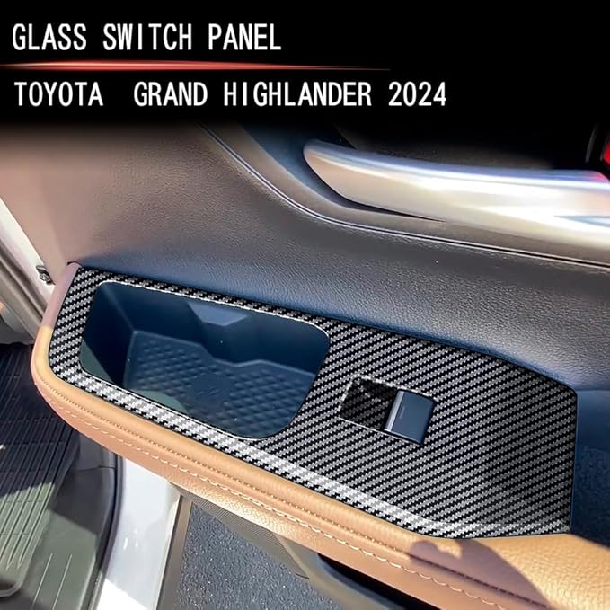 4pcs Carbon Fiber Style Front Rear Doors Window Glass Lift Switch Panel Cover Decorative Sticker Protection Car Interior Accessories for 2024-2025 Toyota Grand Highlander KT18