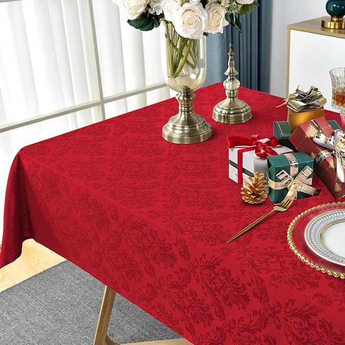 SASTYBALE Christmas Red Square Jacquard Tablecloth, Damask Table Cloth, Spill Proof Wrinkle Resistant Tablecloths, Soft Polyester Oblong Table Cover for Holiday,Winter,Kitchen,Parties (Red, 52X52)