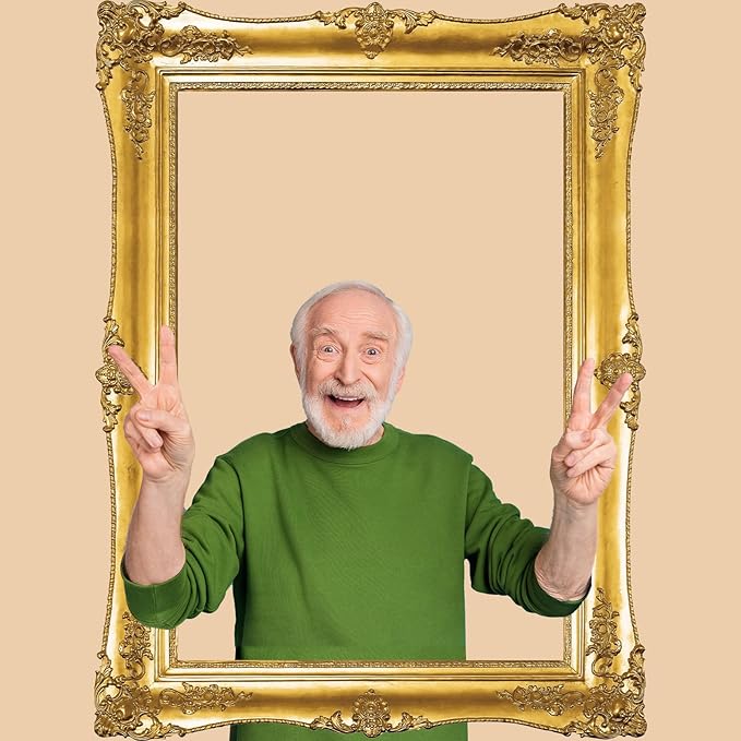 Large Photo Booth Props 32 x 24 Inch Gold Picture Selfie Frame Vintage Photo Frame Creative Friends Party Photo Props Accessories for Wedding Bridal Shower Bachelorette Birthday Party Supplies Decor