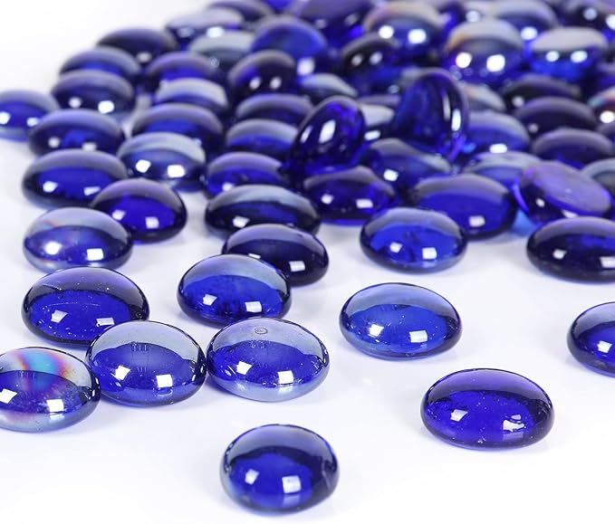 11LB Fire Glass Beads and Marbles for Outdoor Fire Pit and Fireplace, Glass Gemstones for Vase Filler, Aquariums, Hydroponics Plants, Home Decor and DIY Craft, Cobalt