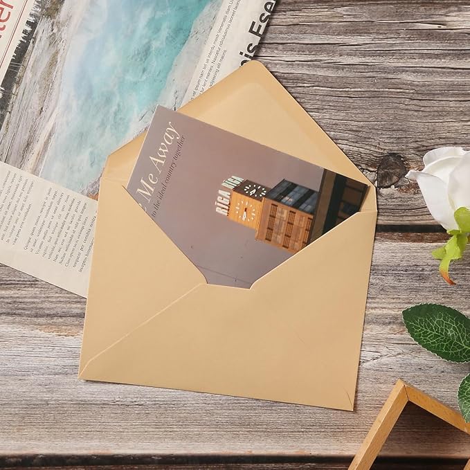 50 Pack Colored A7 Invitation Envelopes 5x7 with Gold Stickers for Cards and Invitations, 5 Colors (Brown, 5 1/4 x 7 1/4 inches)