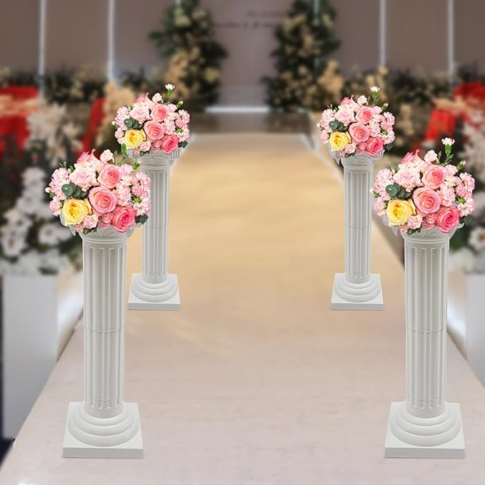 Roman Pillars Decoration Party Flower Pot Columns Set 4Pcs Decor Pedstal Stand 34.65in Flower Floral Wedding Party Event Road Decorative Columns (34.65in 4Pcs Style3)