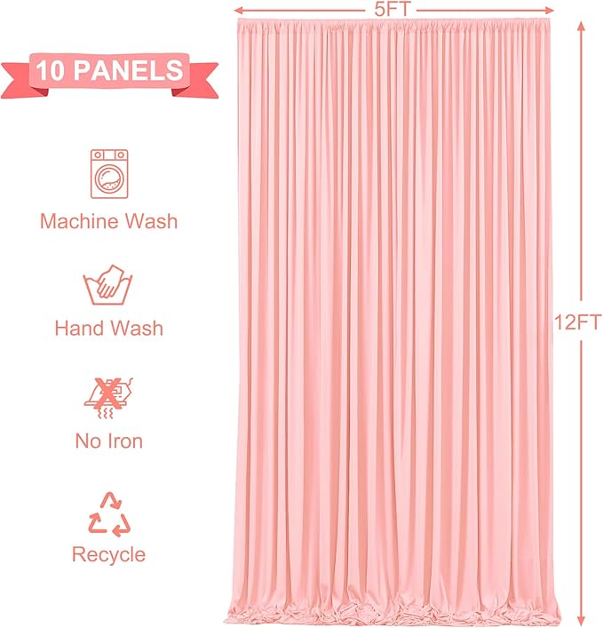 50ft x 12ft Blush Pink Backdrop Curtains Wrinkle Free Backdrop Curtain for Wedding Parties Pink Fabric Backdrops Drapes Back Drop Cloth Bridal Shower Stage Curtains Wedding Decorations for Reception