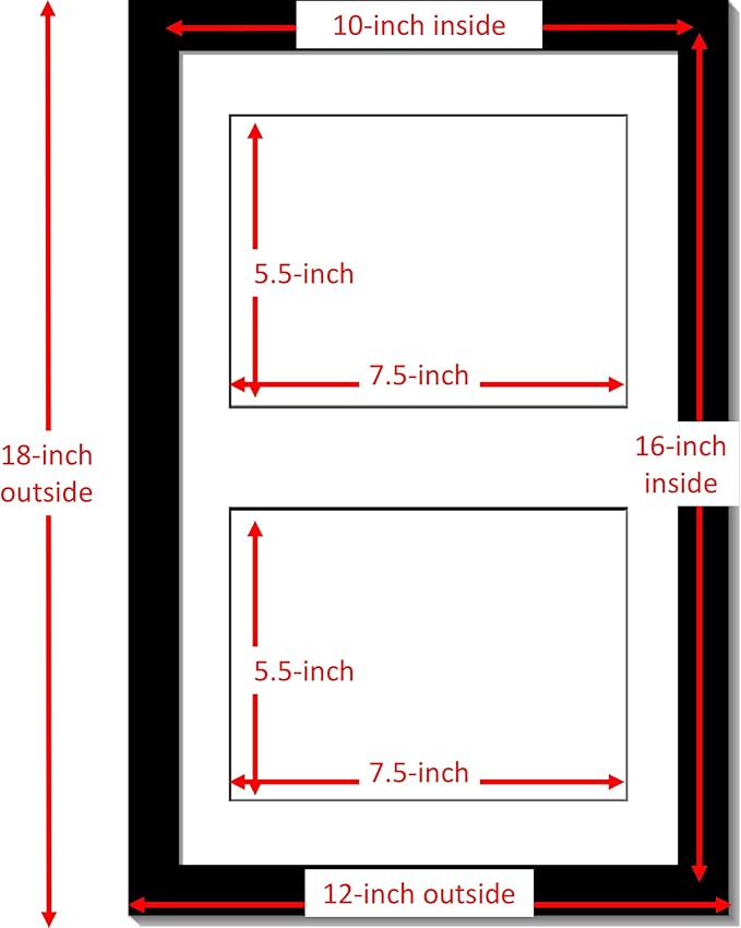 Creative Picture Frames 10X16Bk-W Black Vertical Double Diploma Frame With 2 Opening White Matting | Holds 2-6X8-Inch Documents With Installed Wall Hanger