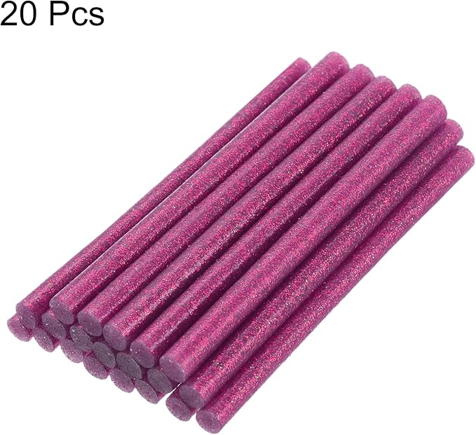uxcell 20pcs Hot Glue Sticks for Glue Gun 7mm/0.27-inch x 8-inch Mini Hot Melt Adhesive Glue Stick Glitter Rose Red
