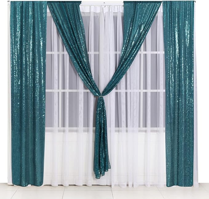 Juya Delight Teal Sequin Backdrop Curtain,4PCS 2FTx8ft Glitter Backdrop Curtain for Party,Birthday,Christmas Wedding Decoration,