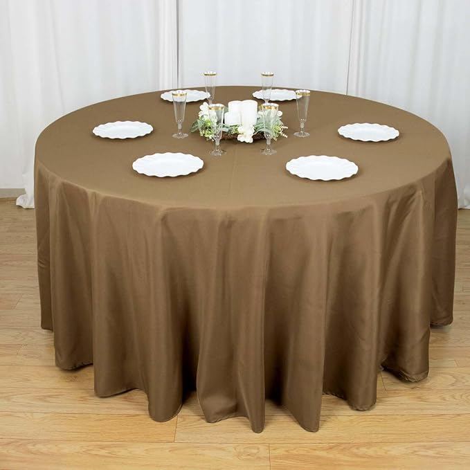 Efavormart Round Tablecloth, 120 Inch Stain & Wrinkle Resistant Washable Table Cloth, Decorative Polyester Fabric Table Cover for Banquet, Wedding, Dining - Taupe