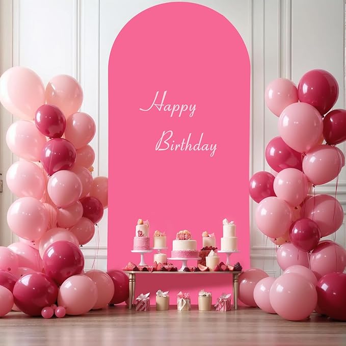 6.6FT Fuchsia Arch Backdrop Cover - Polyester Fitted Wedding Arch Stand Covers Round Top Chiara Arch Backdrop Cover for Birthday Party Banquet Photo Background Decoration