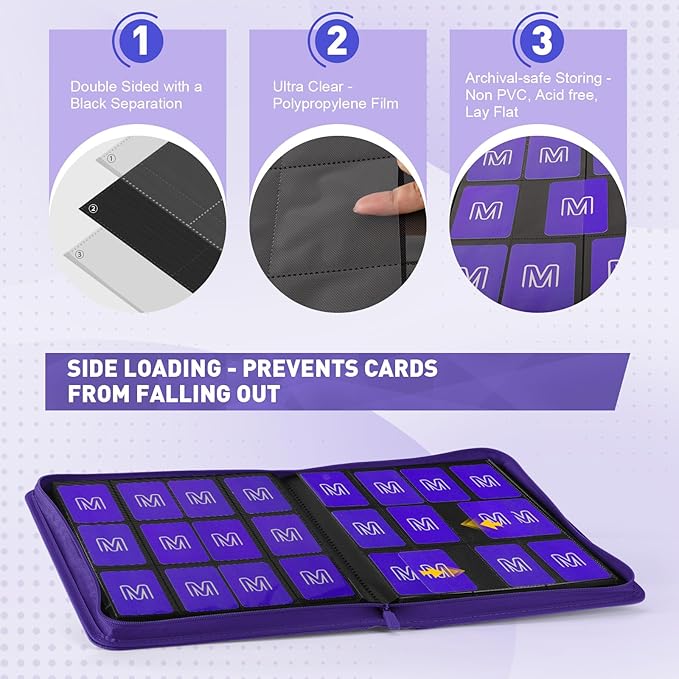 Premium Card Binder 12 Pocket for 720 Pockets Trading Card Binder, PU Zipper Card Collection Album, Sturdy Side-Loading Card Book Holder for MTG, TCG, Game Cards, Sports Cards