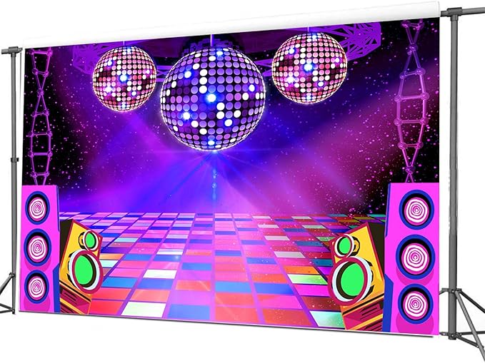 Dance Party Backdrop Retro 80s 90s Theme Stage Dance Ball Music Birthday Party Decoration DJ Photography Background 8 x 6 ft for Baby Shower Picture Photo Shoot Polyester Fabric, Green