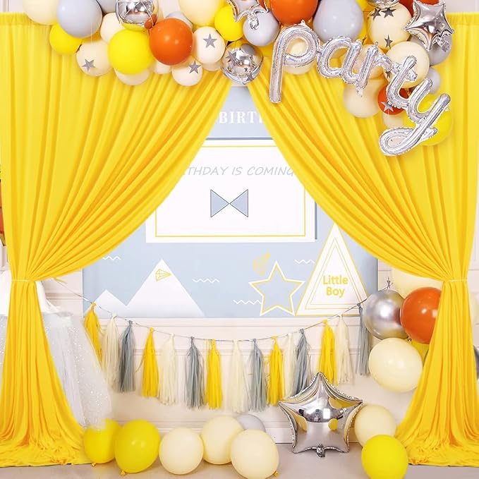 AK TRADING CO. 10 feet x 10 feet Polyester Backdrop Drapes Curtains Panels with Rod Pockets - Wedding Ceremony Party Home Window Decorations - Lemon Yellow
