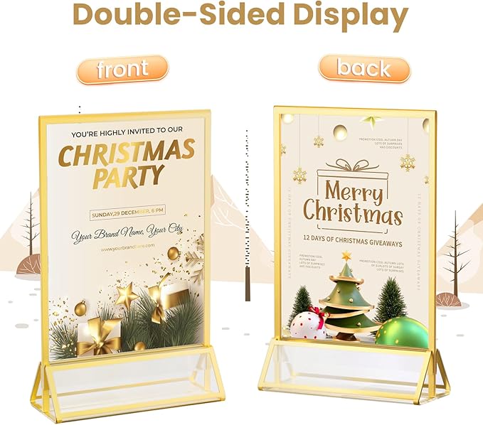 Acrylic Sign Holder 4X6 Gold Picture Frame Double-Sided Acrylic Frames for Wedding Table Numbers Photo Frames Flyers Menu with Removable Sticky Dots-6 Pack