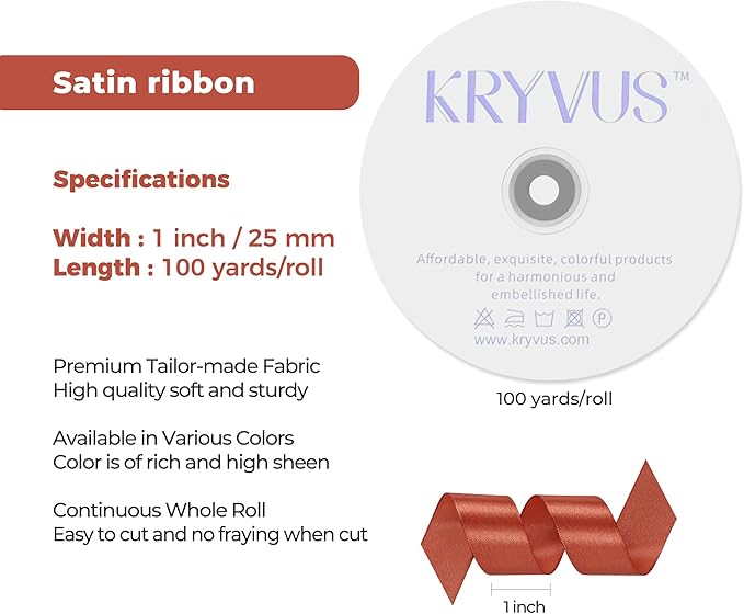 Copper Satin Ribbon 1 inch X Continuous 100 Yards, Single Face Polyester Ribbon Perfect for Gift Wrapping, Flower Bouquet, Wedding Decor, Crafts, Bow Making, Sewing and More
