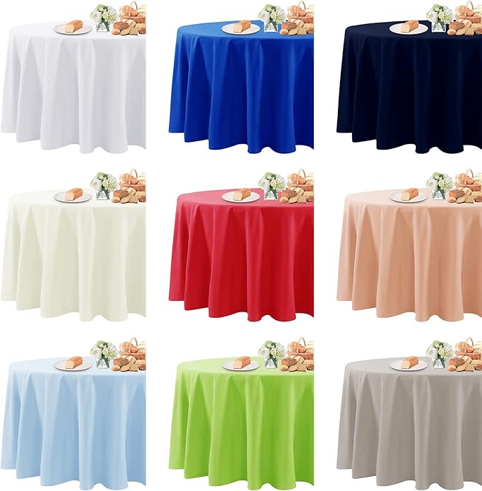 Fokitut 6 Pack Waterproof Round Tablecloth, 108 Inch, Stain Resistant and Wrinkle Polyester Table Cloth, Fabric Table Cover for Kitchen Dining, Wedding, Party, Holiday Dinner-Ivory