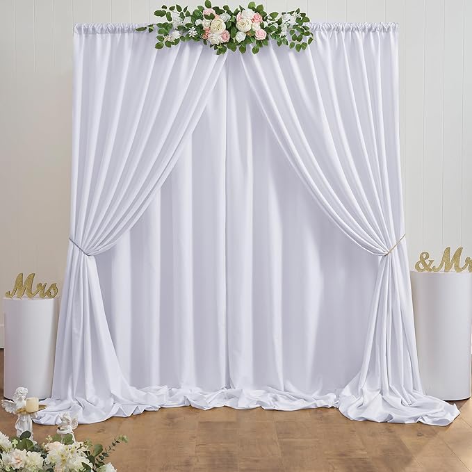 20ft x 10ft Thick White Backdrop Curtains for Parties, 4 Panels 5ft x 10ft Non See Through White Polyester Wedding Drapes Photo Backdrop for Birthday Party Graudation Photography Home Decor